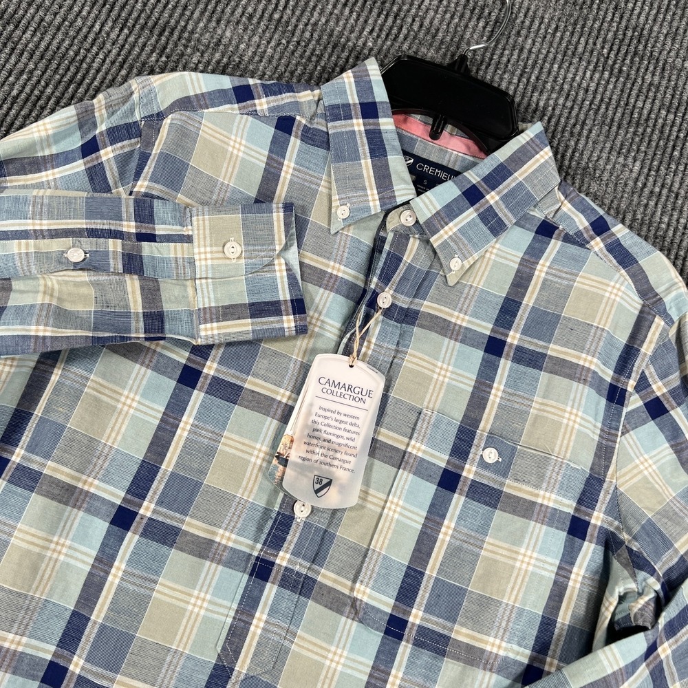Cremieux Camargue Shirt Mens Small Blue Plaid Long Sleeve Button Down New